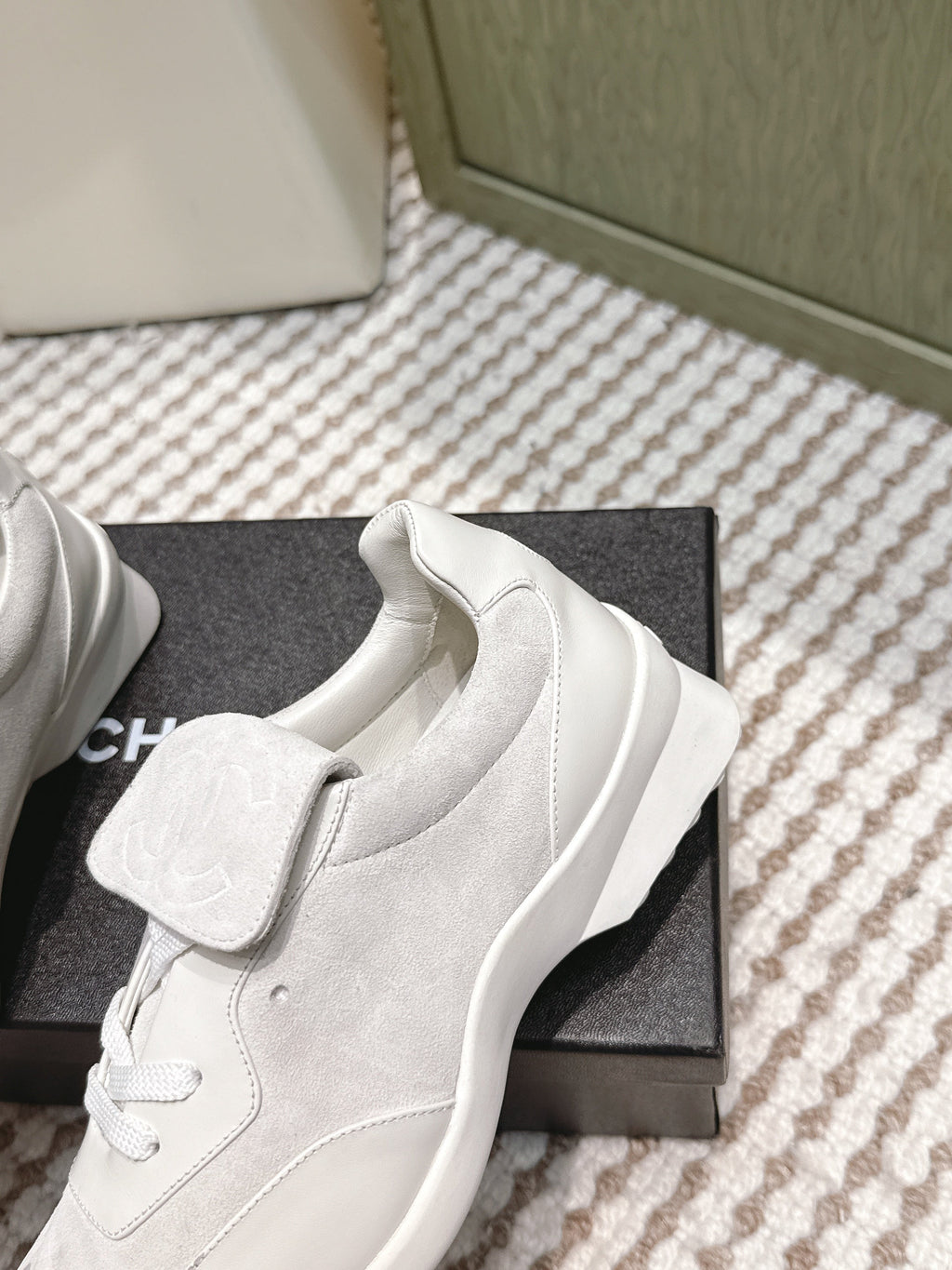 CHANEL 25S SNEAKERS 35MM IN GREIGE SUEDE WITH VELCRO STRAPS