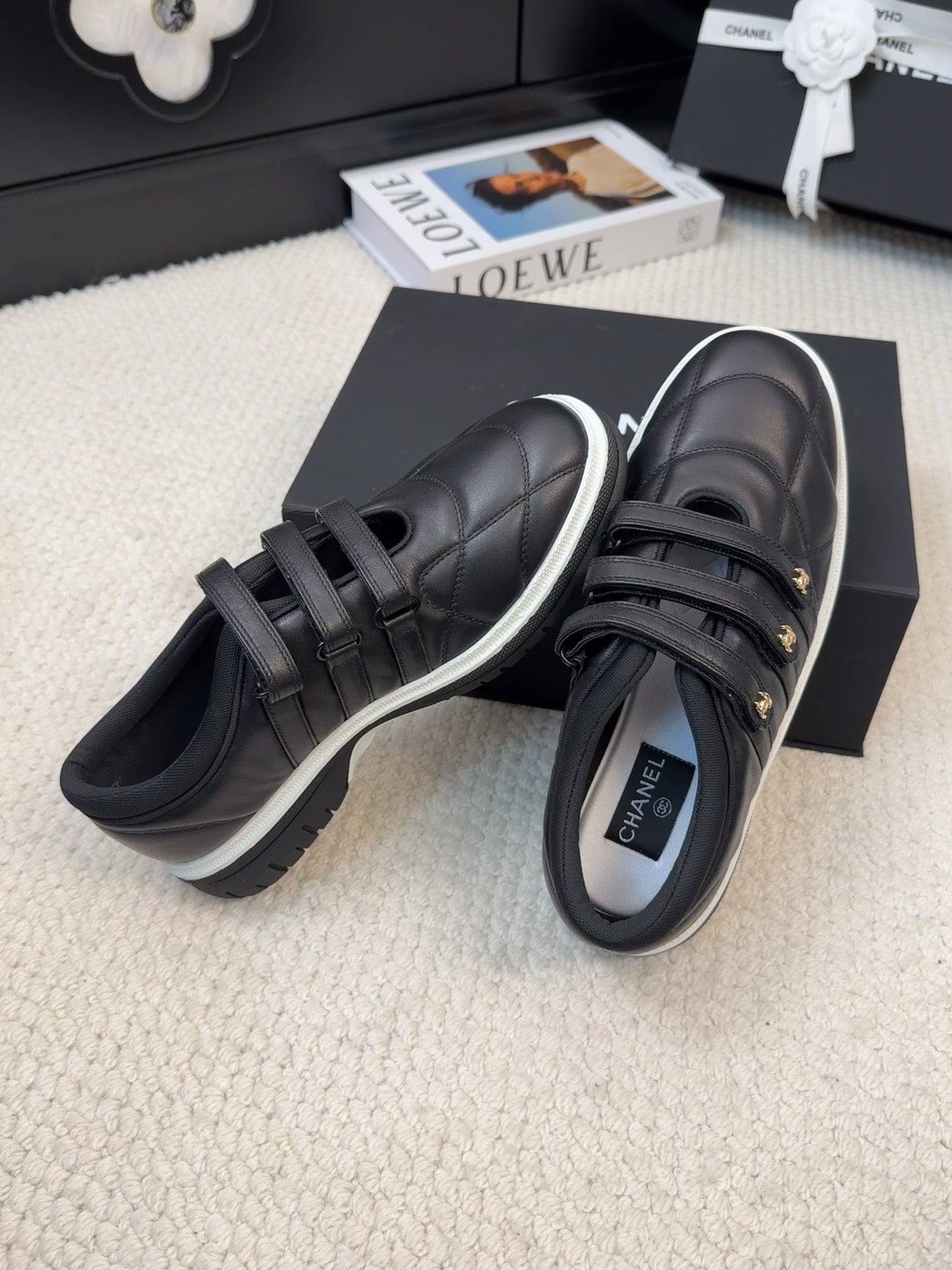 CHANEL SNEAKERS WITH THREE STRAPS IN BLACK CALFSKIN