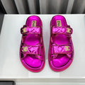CHANEL dad sandals dark pink metalic lambskin mules