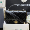 CHANEL PEARL LIMITED EDITION FLAP BAG WITH HANDLE 20 IN BLACK LAMBSKIN