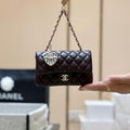 CHANEL 25S  MINI CF BAG 12 IN DARK BROWN LAMBSKIN HEART MODEL